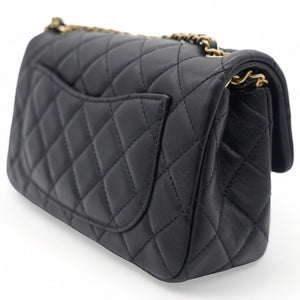 Lambskin Quilted Mini Pearl Crush Rectangular Flap Black