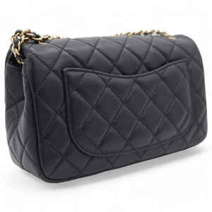 Lambskin Quilted Mini Pearl Crush Rectangular Flap Black