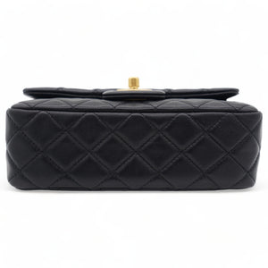 Lambskin Quilted Mini Pearl Crush Rectangular Flap Black