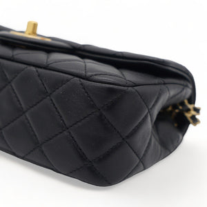 Lambskin Quilted Mini Pearl Crush Rectangular Flap Black