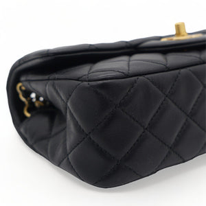Lambskin Quilted Mini Pearl Crush Rectangular Flap Black