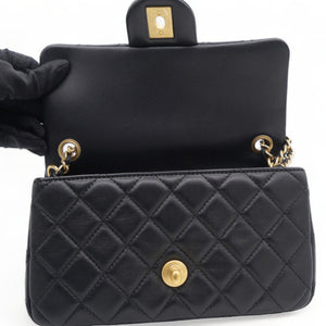 Lambskin Quilted Mini Pearl Crush Rectangular Flap Black