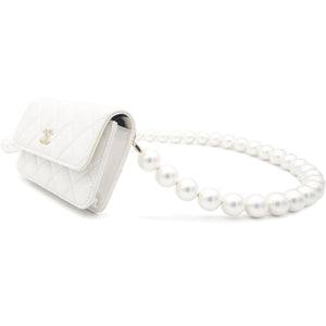 Calfskin Quilted Pearl Mini Wallet On Chain WOC White