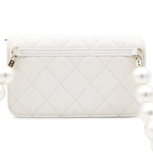 Calfskin Quilted Pearl Mini Wallet On Chain WOC White