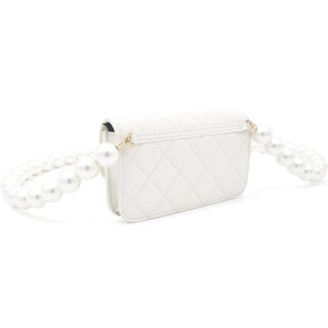 Calfskin Quilted Pearl Mini Wallet On Chain WOC White
