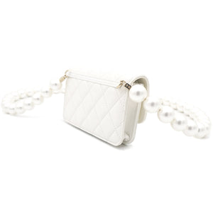 Calfskin Quilted Pearl Mini Wallet On Chain WOC White