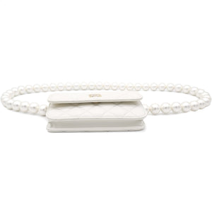 Calfskin Quilted Pearl Mini Wallet On Chain WOC White