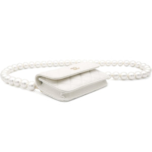 Calfskin Quilted Pearl Mini Wallet On Chain WOC White