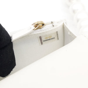 Calfskin Quilted Pearl Mini Wallet On Chain WOC White