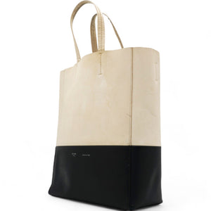 Grained Calfskin Small Vertical Bi-Cabas Cream Black