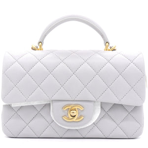 Lambskin Quilted Mini Top Handle Rectangular Flap Grey
