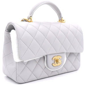 Lambskin Quilted Mini Top Handle Rectangular Flap Grey