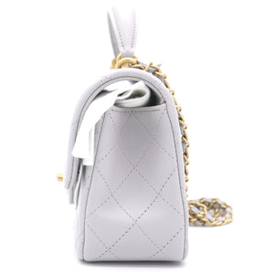 Lambskin Quilted Mini Top Handle Rectangular Flap Grey