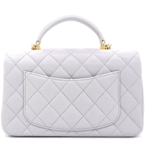 Lambskin Quilted Mini Top Handle Rectangular Flap Grey
