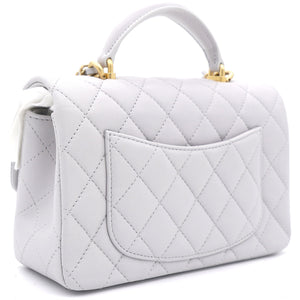 Lambskin Quilted Mini Top Handle Rectangular Flap Grey