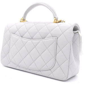Lambskin Quilted Mini Top Handle Rectangular Flap Grey