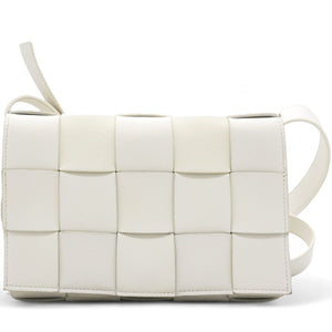 Lambskin Maxi Intrecciato Small Cassette Crossbody Bag White