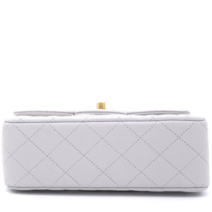 Lambskin Quilted Mini Top Handle Rectangular Flap Grey