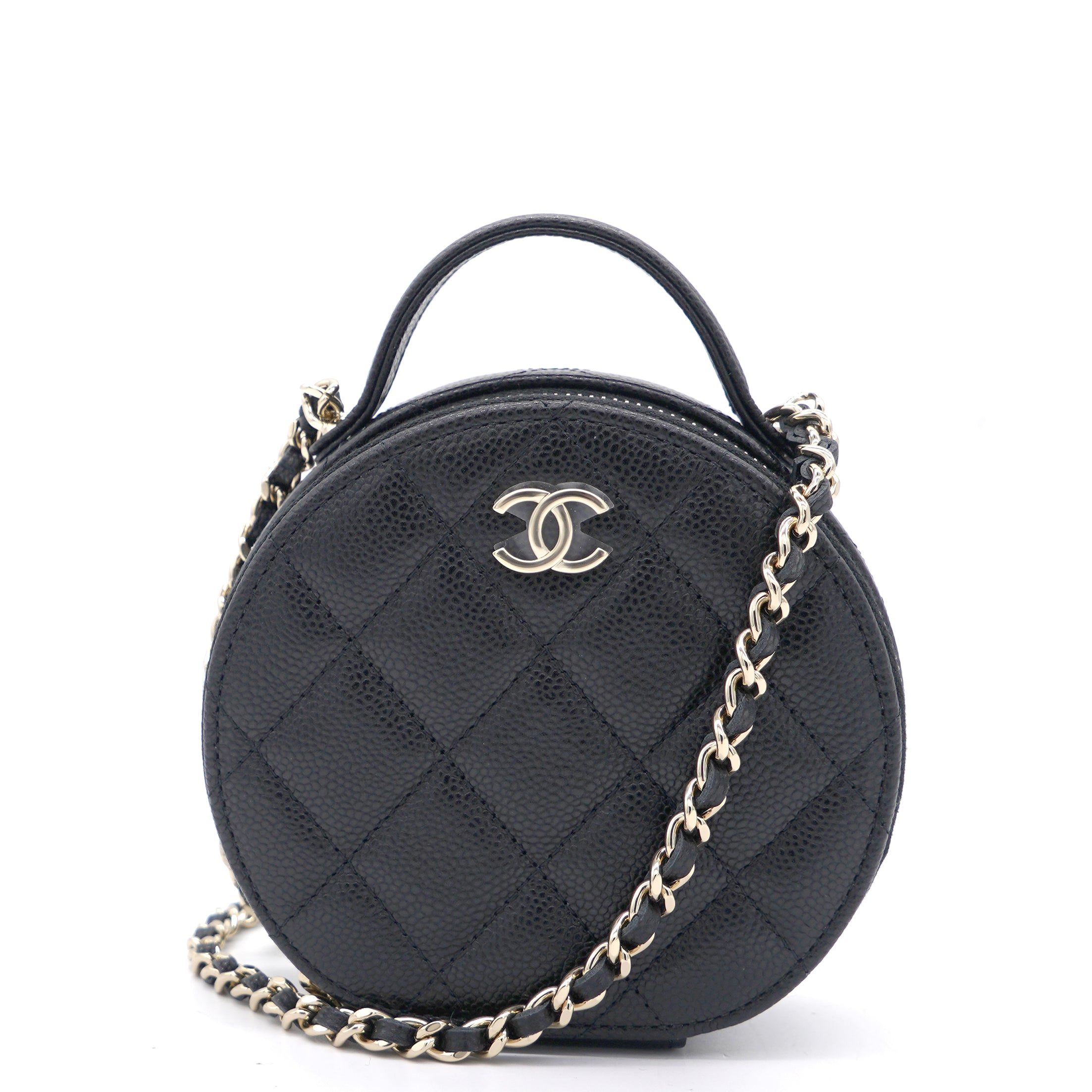 Mini Round Purse Vanity Caviar Leather Black