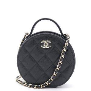 Mini Round Purse Vanity Caviar Leather Black