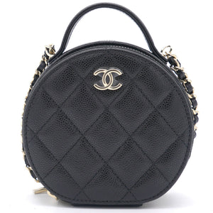 Mini Round Purse Vanity Caviar Leather Black