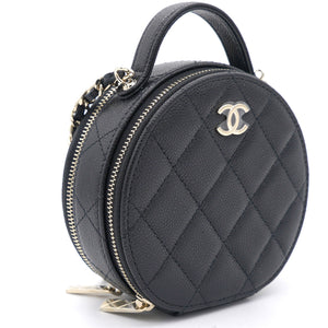 Mini Round Purse Vanity Caviar Leather Black