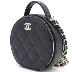 Mini Round Purse Vanity Caviar Leather Black