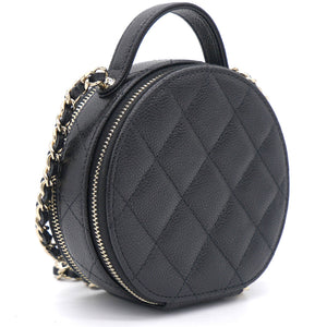 Mini Round Purse Vanity Caviar Leather Black