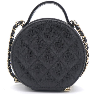 Mini Round Purse Vanity Caviar Leather Black