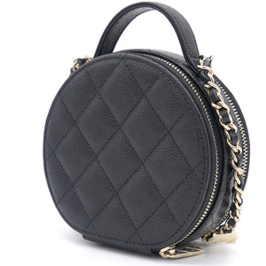 Mini Round Purse Vanity Caviar Leather Black