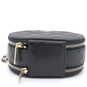 Mini Round Purse Vanity Caviar Leather Black