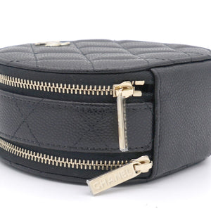 Mini Round Purse Vanity Caviar Leather Black
