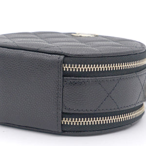 Mini Round Purse Vanity Caviar Leather Black