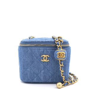 Denim Quilted Small Coco Beauty Vanity Case Pearl Crush