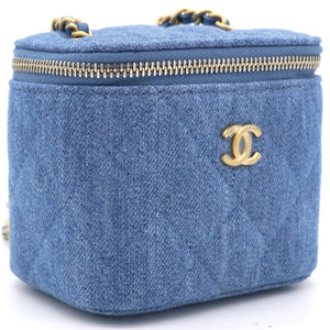 Denim Quilted Small Coco Beauty Vanity Case Pearl Crush