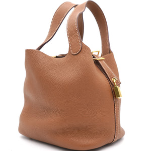 Clemence Leather Picotin Lock 18 Bag Gold