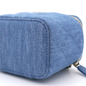 Denim Quilted Small Coco Beauty Vanity Case Pearl Crush