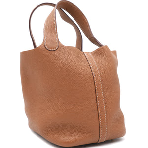 Clemence Leather Picotin Lock 18 Bag Gold