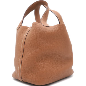 Clemence Leather Picotin Lock 18 Bag Gold
