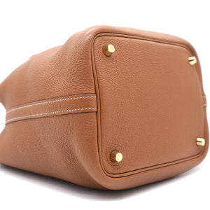 Clemence Leather Picotin Lock 18 Bag Gold
