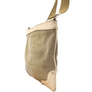 Beige/Brown Canvas And Leather Canapa Logo Crossbody Bag