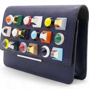 Vitello Liberty Studded Tube Wallet On Chain Asfalto Multicolor
