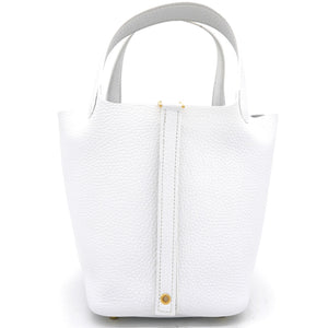 Blanc Clemence Leather Picotin Lock 18 Bag