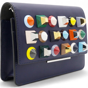 Vitello Liberty Studded Tube Wallet On Chain Asfalto Multicolor