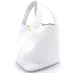 Blanc Clemence Leather Picotin Lock 18 Bag