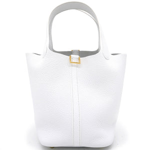 Blanc Clemence Leather Picotin Lock 18 Bag