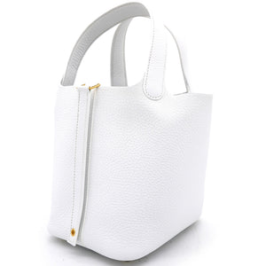 Blanc Clemence Leather Picotin Lock 18 Bag