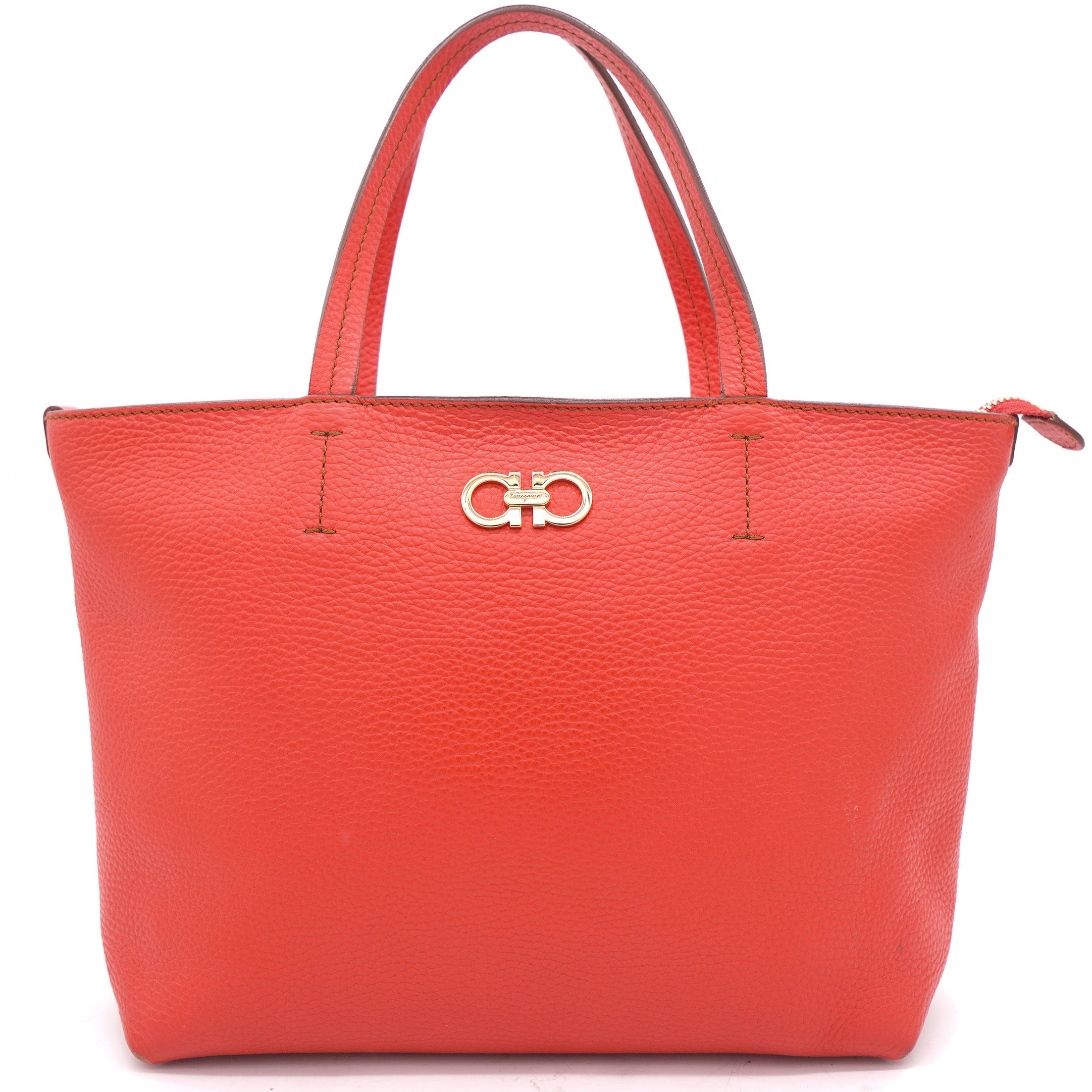 Orange Leather Top Handle Bag