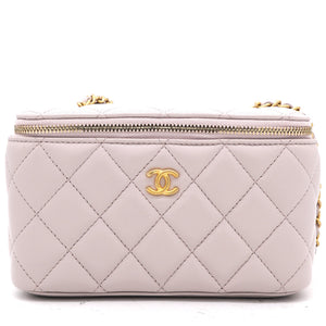 Lambskin Quilted Pearl Crush Small Vanity Case With Chain Lilac