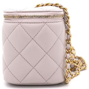 Lambskin Quilted Pearl Crush Small Vanity Case With Chain Lilac